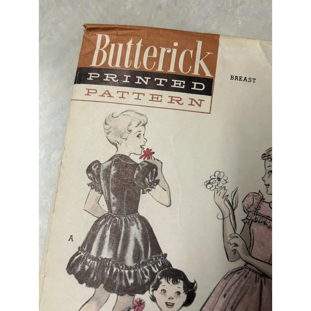 Vintage 1940's Butterick Pattern #5373 Girls Street Dress or Sundress Size 6 HTF